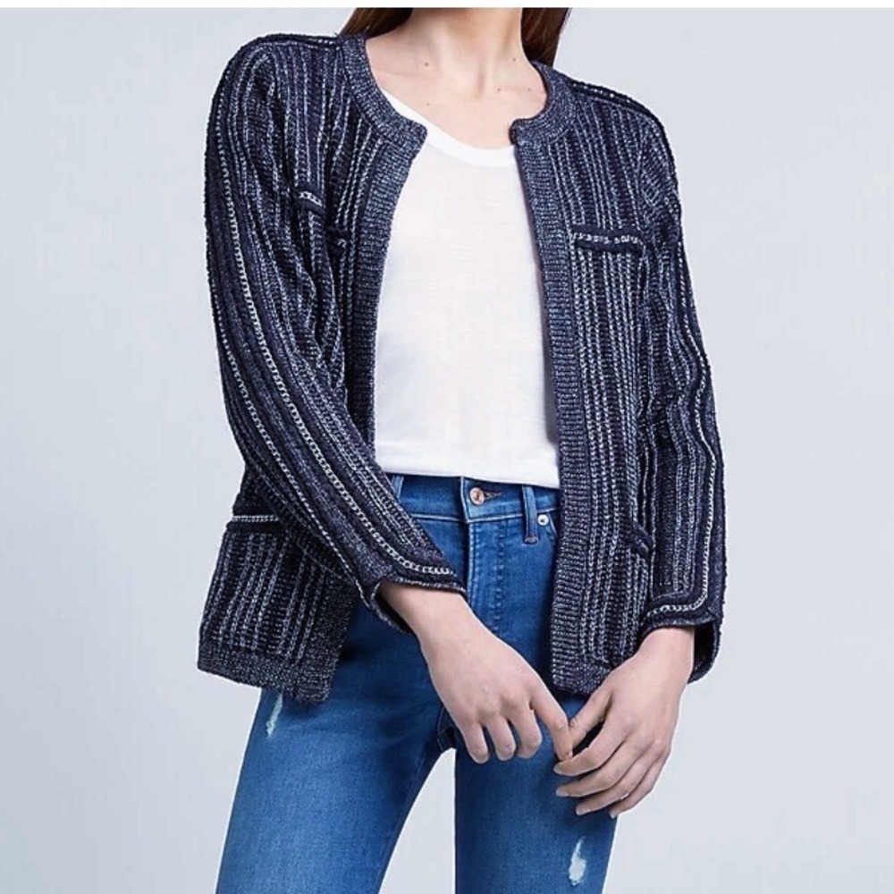 Express Cardigan Jacket Women's Small NWT Blue Metallic Business Casual Office